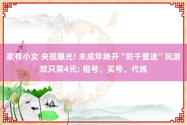 家有小女 央视曝光! 未成年绕开“防千里迷”玩游戏只需4元: 租号、买号、代练