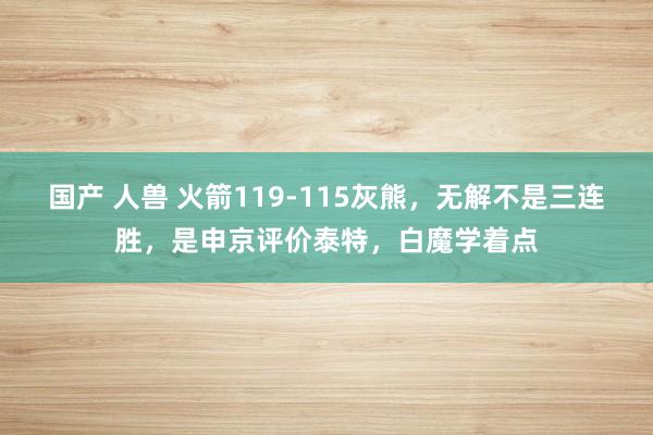 国产 人兽 火箭119-115灰熊，无解不是三连胜，是申京评价泰特，白魔学着点