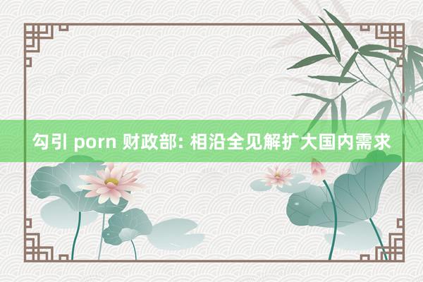 勾引 porn 财政部: 相沿全见解扩大国内需求